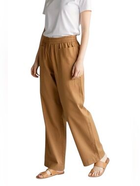 Story Made in LA High Rise Straight Leg 100% Cotton Pants Camel Tan Medium